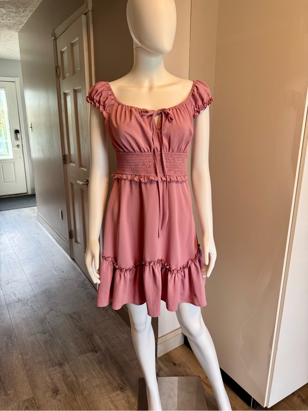 Blush Pink Smocked Waist Short Dress size Small